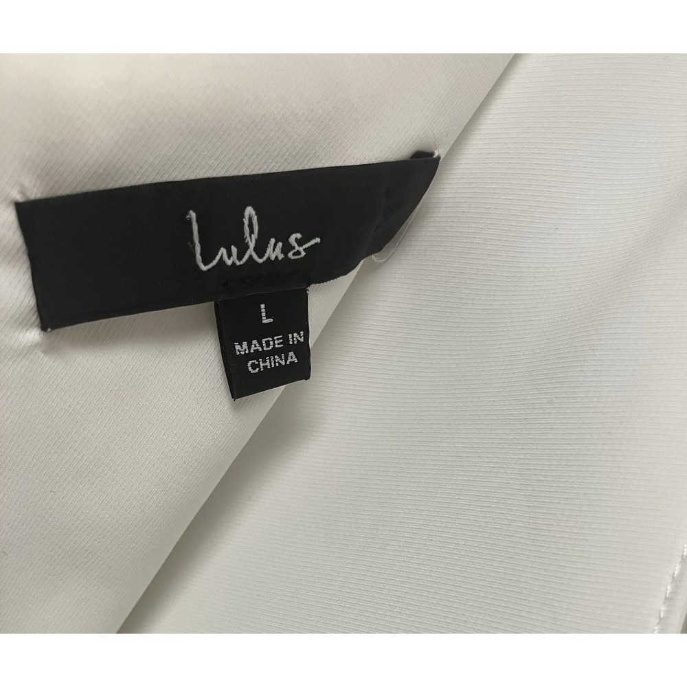 LULUS White Reinette Party Lightly Pleated Tulip Split V Neck Slip Dress Large - Picture 6 of 11